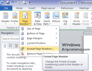 letak page number pada windows