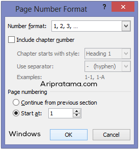 page number dengan angka windows